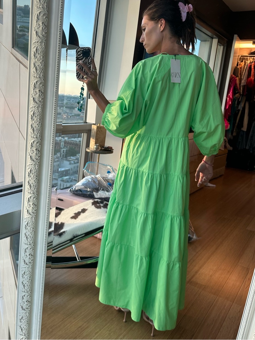 Zara Neon Green V-Neck Dress - Picture 4 of 4